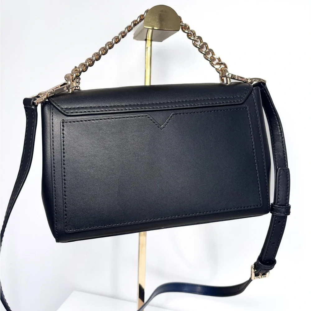 Michael Kors Lita Medium Black Leather Gold Chain Crossbody Bag Purse NWOT